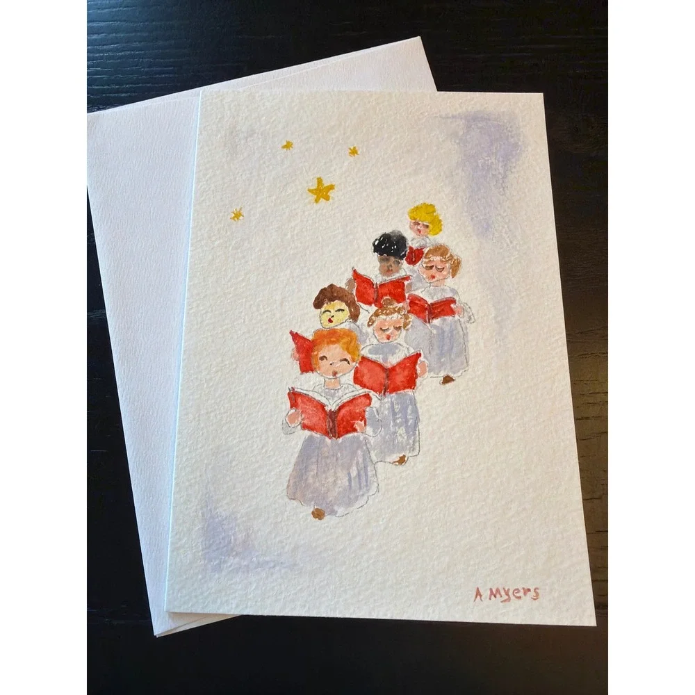 Handmade‎ Watercolor Christmas Cards Set of 5 with Envelopes